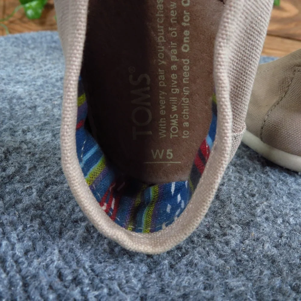 TOMS Alpargata Women‎ Slip On Shoe Size 5 Everyday Comfort Tan Canvas Flats